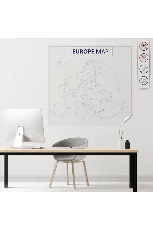 Akıllı Kağıt-Static Paper Colorless Mute Map of Europe 74 cm X 78 cm Wlzor 1