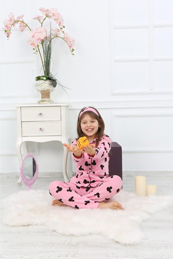 Lolliboomkids Kız Çocuk Pembe Renk Desenli Pijama Alt Üst Takım