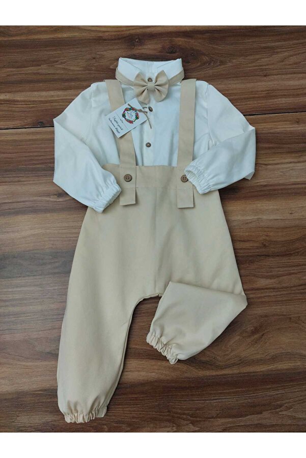 ykr design Harem Erkek Çocuk Bebek Salopet Gömlek Papyon Takım