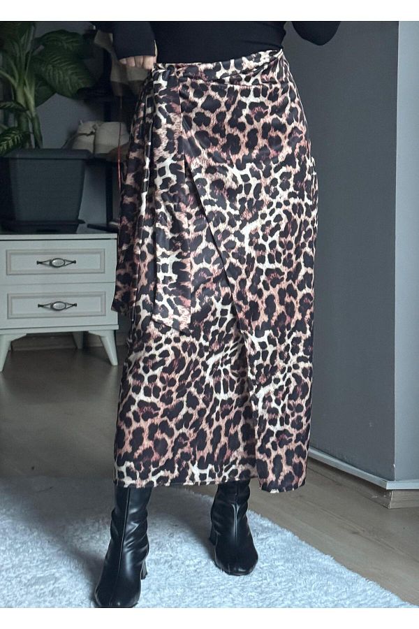 Qenz-Camel Leopard Print Wrap Skirt 1