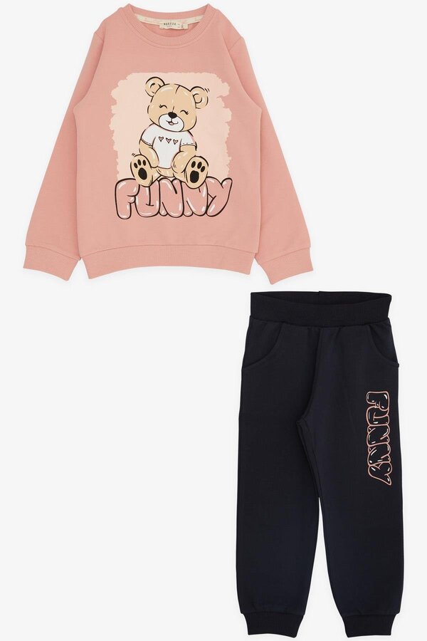 Breeze Kız Çocuk Eşofman Takım Eğlenceli Ayıcık Baskılı 1.5-5 Yaş, Gülkurusu