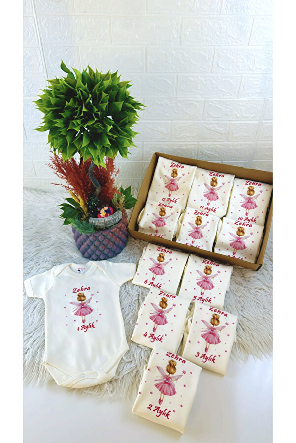 BEYCEY TASARIM Beycey Her Aya Özel 12'li Aylık Bebek Body Seti Zıbın Hediye Hatıra Isimli Kişiye Özel Tasarım