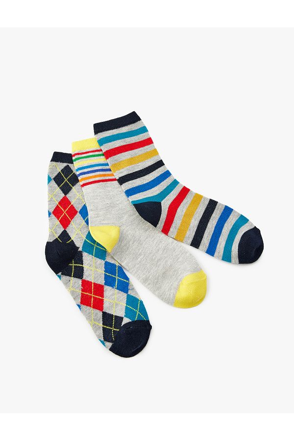 Koton-Set of 3 Colorful Printed Socks 1
