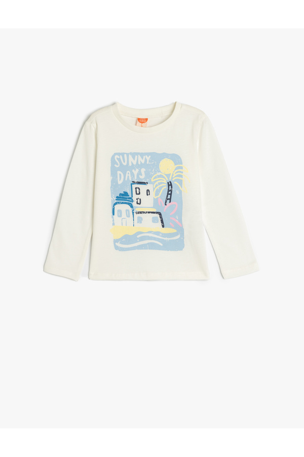 Koton Tişört Uzun Kollu Bisiklet Yaka Baskı Detaylı Pamuklu