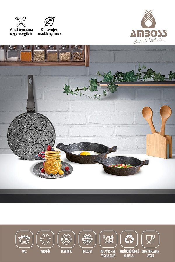 Amboss-3 Piece Sunday Emoji Pankek Pan Sahan Set 1