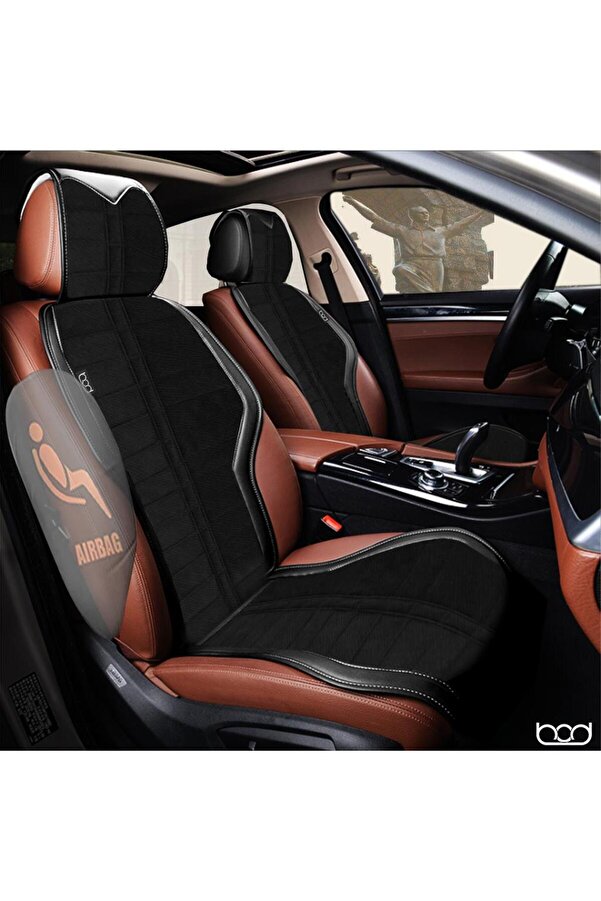 Bod Taytüyü Derili Oto Koltuk Koruyucu Kılıf Gediz Serisi Ön Arka Set Beyaz Dikiş