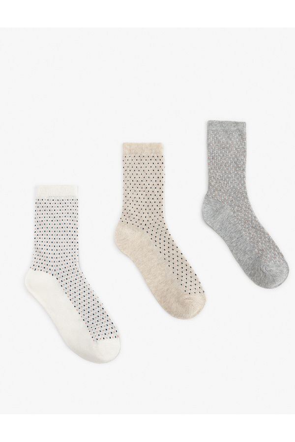 Koton-Set of 3 Geometric Patterned Multicolored Socks 1