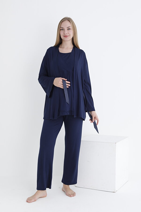 Miss Dünya Lissa Sabahlıklı Fırfır Detaylı Kısa Kol Emzirmeye Uygun Hamile ve Lohusa Pijama Takımı