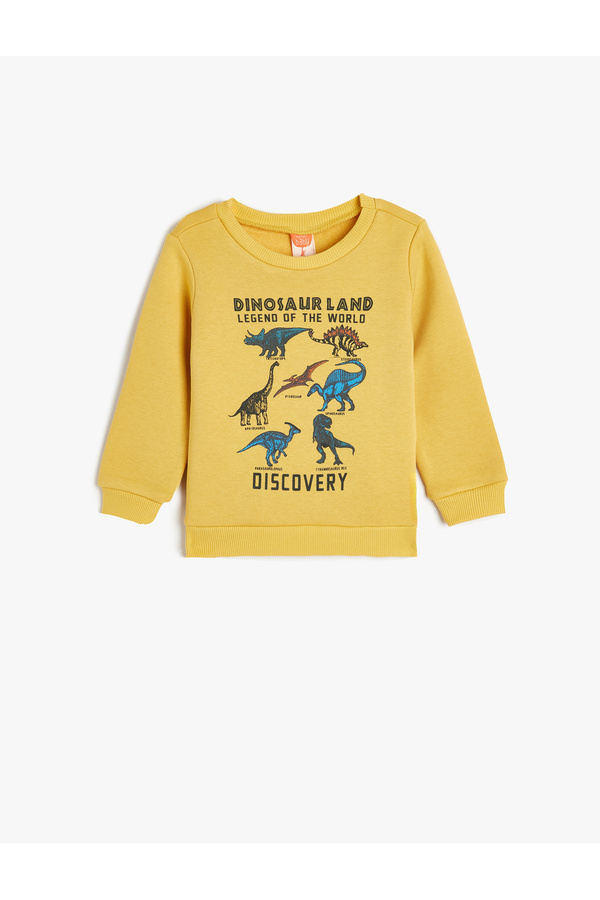 Koton Dinozor Baskılı Uzun Kollu Pamuklu Sweatshirt Şardonlu