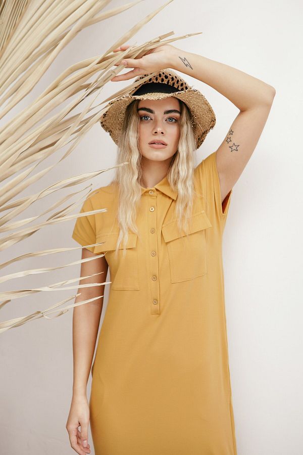 BEWEAR-Safari šaty s límečkem a předními kapsami 1
