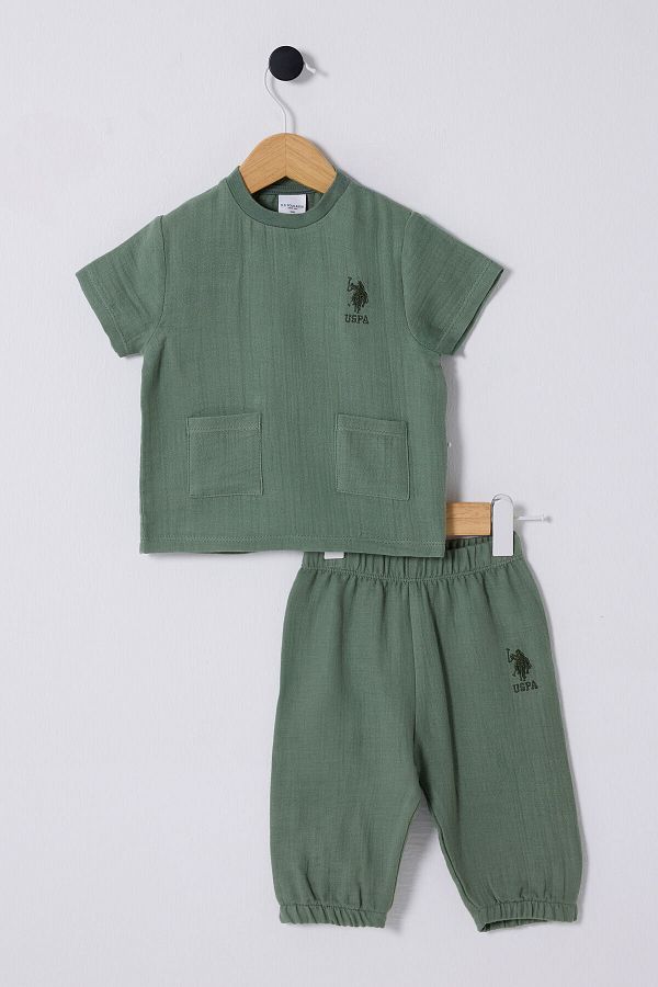 U.S. Polo Assn.-قاعدة. بولو أسن. طقم بيبي بوي كاكي 1