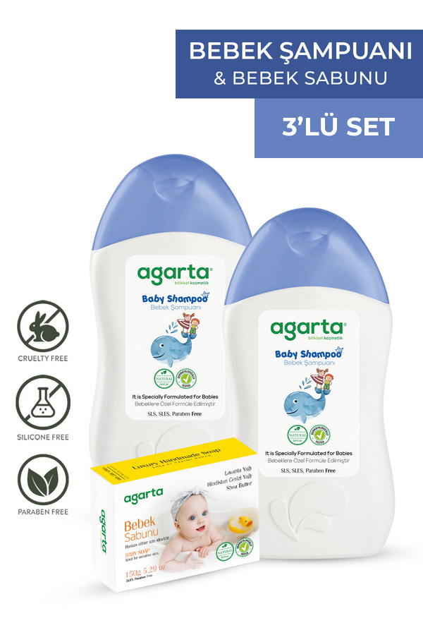 Agarta Erkek Çocuk Bakım Seti - 2 Adet Bebek Şampuanı 400 ml Bebek Sabunu 150 gr