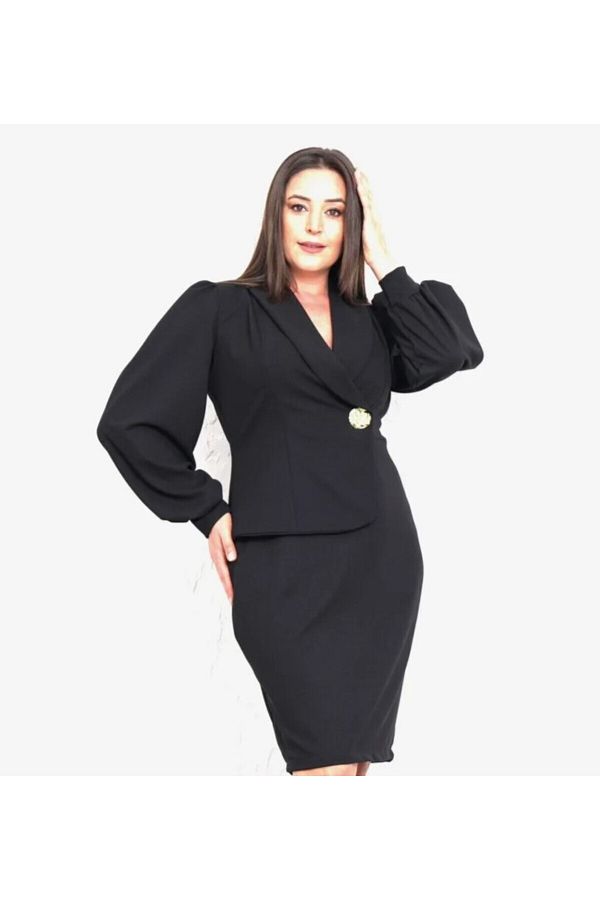 Şirin Butik-Women's Plus Size Jacket Collar Button Detail Evening Dress 1