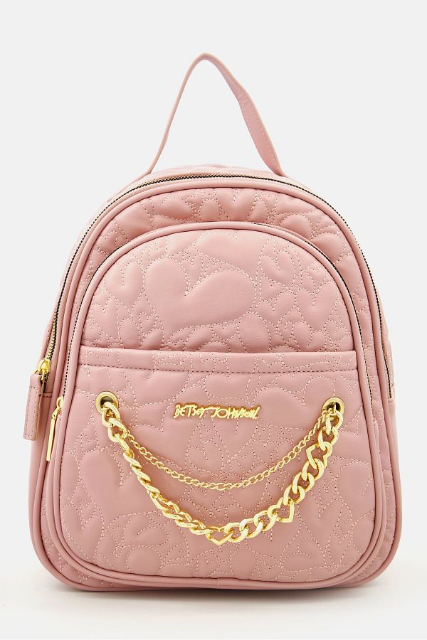 Betsey Johnson-حقيبة ظهر مبطنة للنساء، ارتفاع 33 سم × طول 24 سم × عرض 11 سم، وردية اللون 1