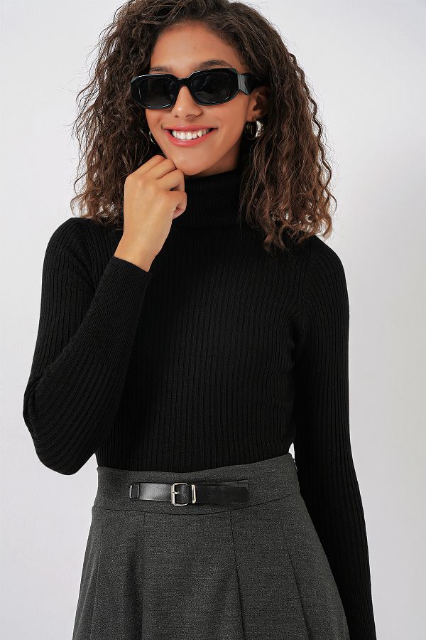 Bigdart-10311 Rollkragen-Strickpullover – Schwarz 1