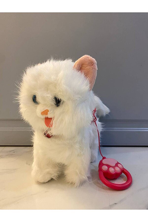 Magicway Müzikli Yürüyen Dokununca Miyavlayan Yalayan Kuyruk Ve Başını Sallayan Kumandalı Peluş Beyaz Kedi