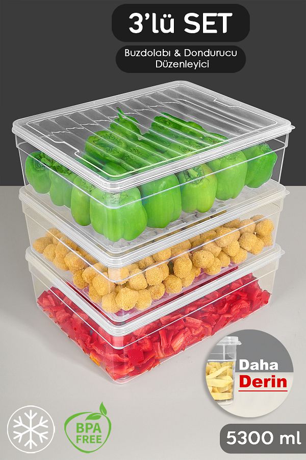 Meleni Home-3-Piece Food Storage Set with 5300ml Capacity - Deep Microwave with Clear Lid 1