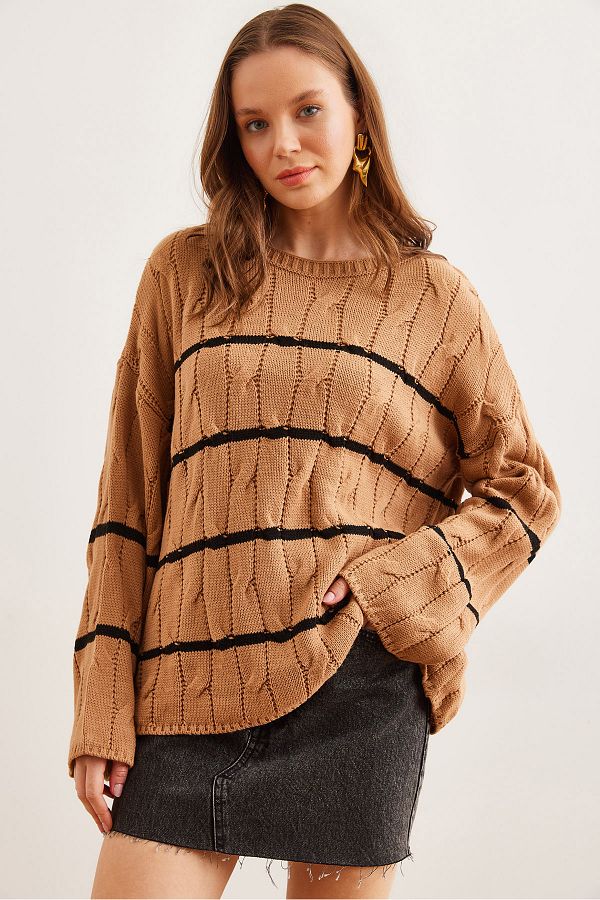 Olalook-Women's Camel Hair Braided Line Detailed Knitwear Sweater Kzk- 19000919 1