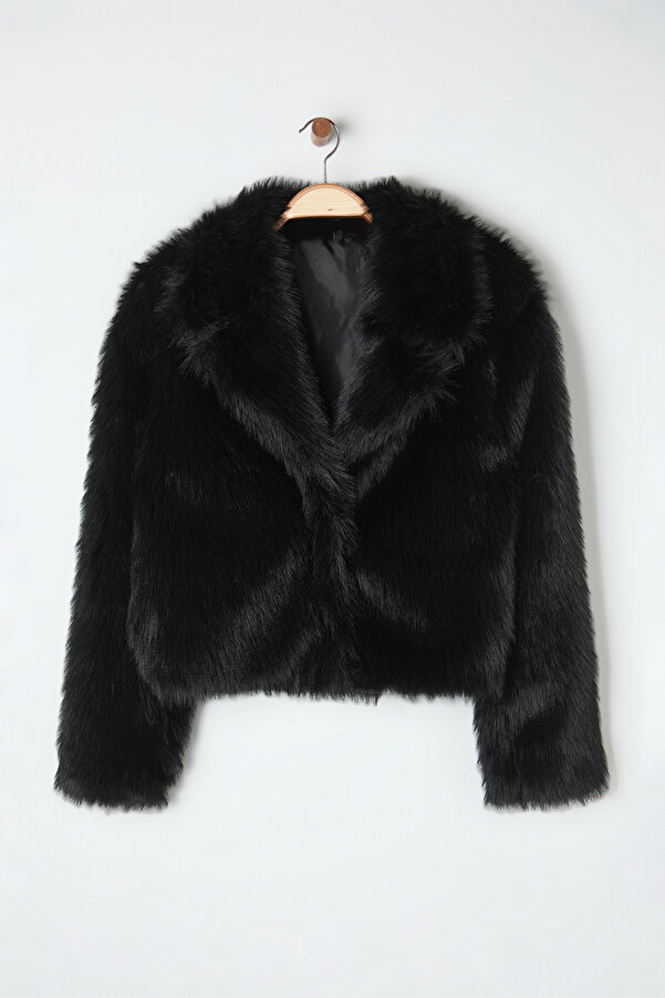 Pelz Schwarzer Kurzer Mantel Mantel Schwarz Pelz Dolce Gabbana