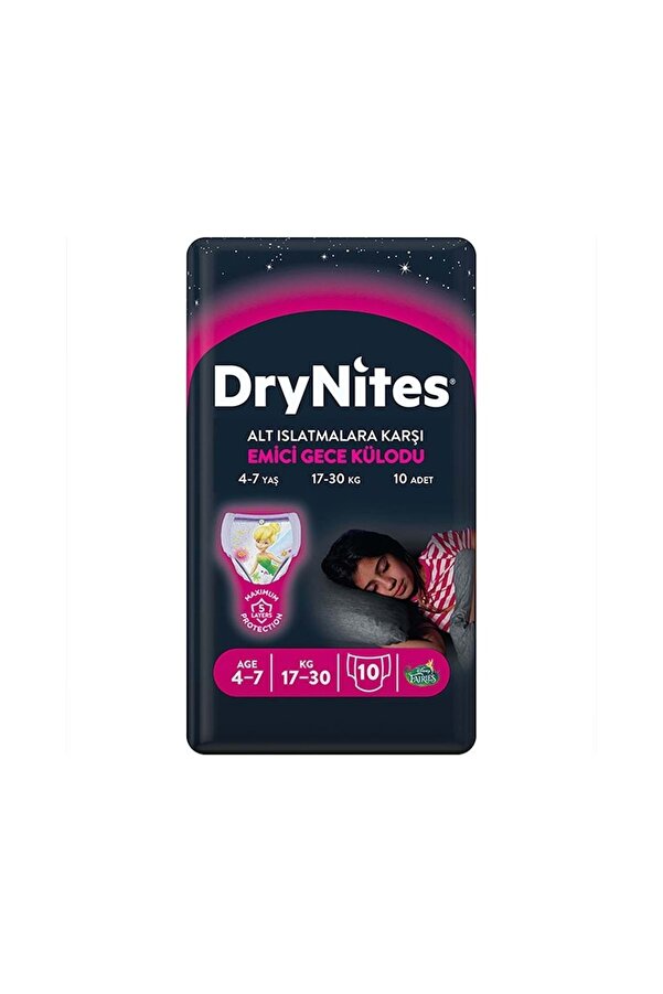 DryNites Emici Gece Külodu/Külot Bez Kız 4-7 Yaş (17-30KG) Large 10 Adet (Alt Islatmalara Karşı)
