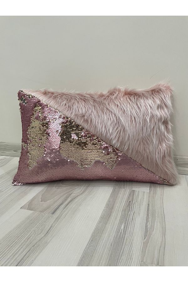 YILMAZHOME-Sequin Plush Rectangular Triangle Throw Pillow Cover 1