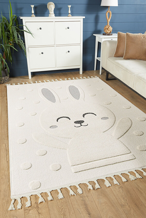 venucci home & living Quincey Bukleli Yumuşak Peluş Post Shaggy Krem Çocuk Odası Oturma Odası Salon Mutfak Halısı