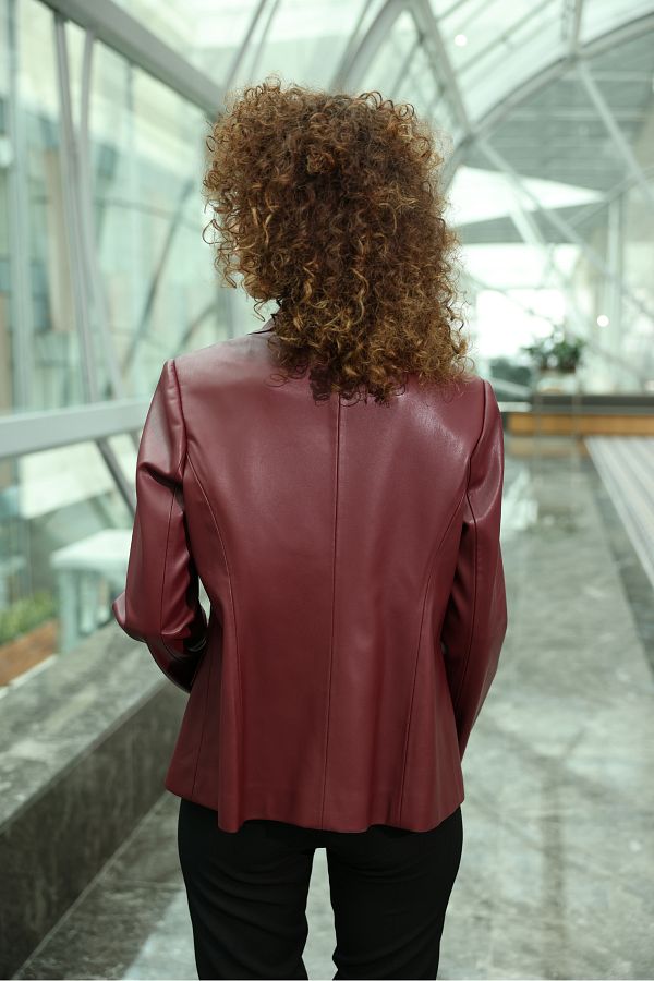 Oilemaperla-Burgundy Leather Blazer Jacket 1