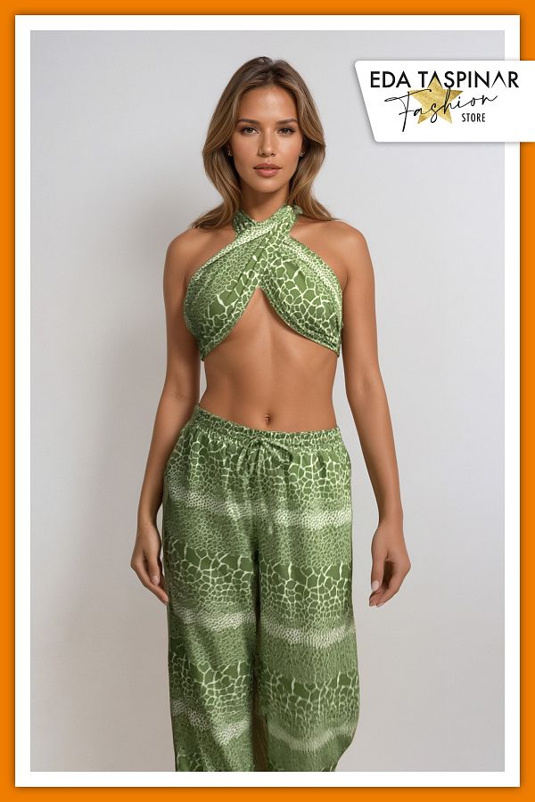 Eda Taşpınar-Green Patterned Bottom - Top Set Teks-00073 1