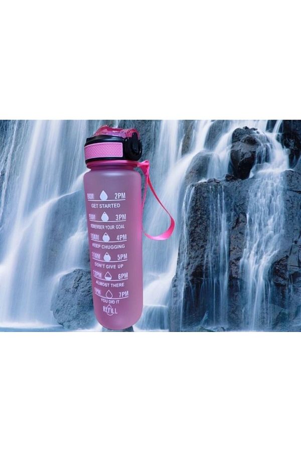 Dükkanönü-Purple Color Lockable Leak Proof Lid Flask with Straw and Motivational Lettering Flask 1 Liter 1