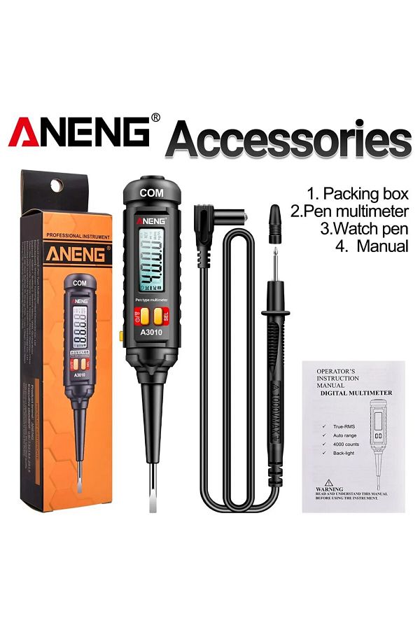 ANENG-A3010 Pen-Type Multimeter 4000 Counts True-RMS Backlight Multi Meter Digital Auto Range Tes... 1