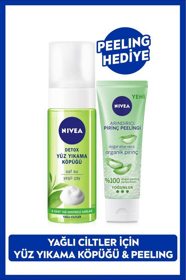 NIVEA-Detox Face Wash Foam 150ml and Purifying Rice Peeling 75ml, Oily and Combination Skin Types 1