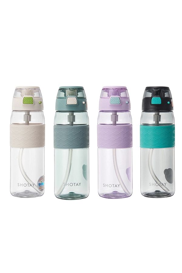 Shotay-Transparent Lid Striped Trıtan Flask 800 Ml. 1