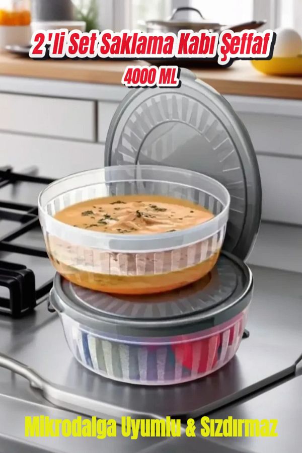 MEDUSHOP-2-Piece Round Storage Set with 4 Lt Capacity - Microwave and Freeze Compatible, Gray and Clear Bottom 1