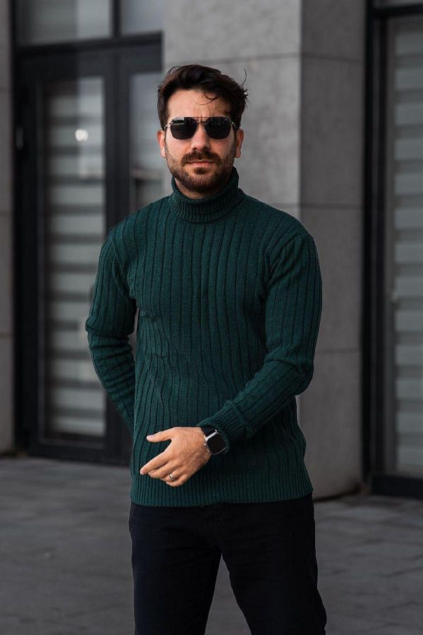 Trendseninle-Pulover de iarnă pentru bărbați, cu gât verde, tricotaj 1