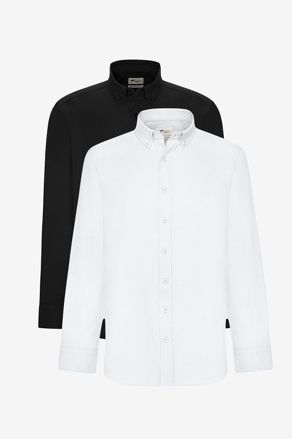AC&Co / Altınyıldız Classics-Men'sOxfordCottonSlimFit Shirt Pack - Black and White 2-piece, Easy to Iron 1