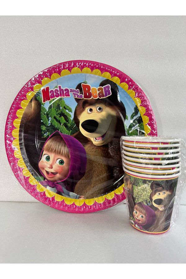 Cadde Süs-Masha and the Bear Set of 8 Paper Plates and Cups 1