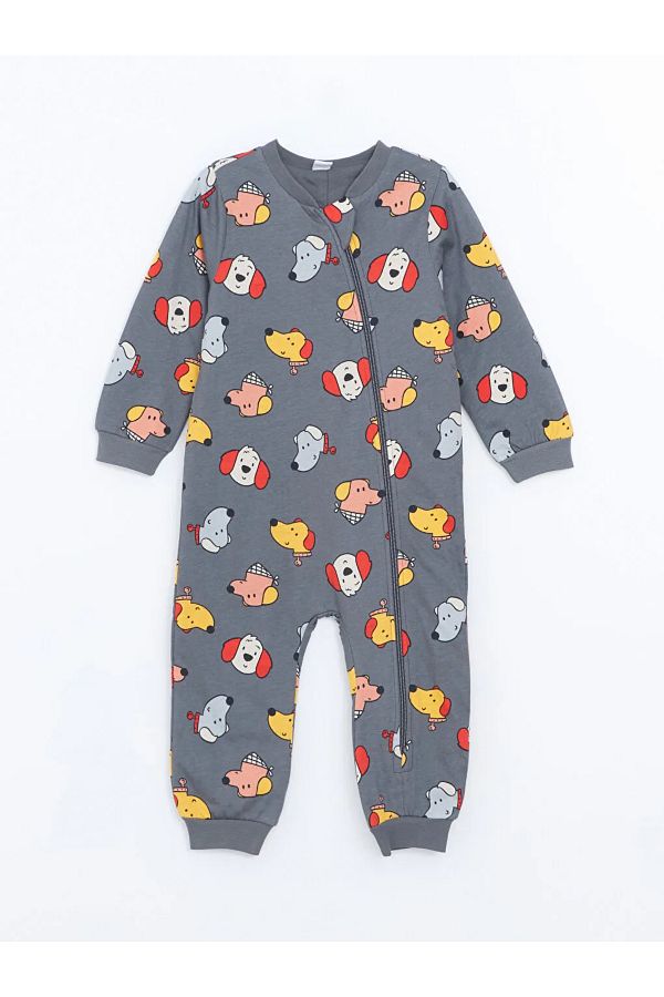 LC Waikiki-Lcw Baby Grey 1 Tog Crew Neck Long Sleeve Baby Boy Romper 1