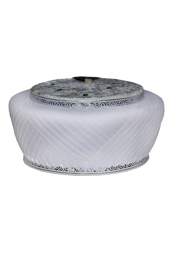 şahinbak-White and Gray Bordered Cross Wraparound - Imam Wraparound, Skullcap, Cube (S053) 1