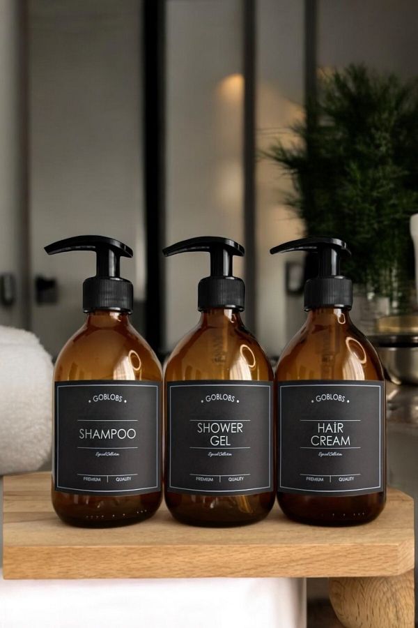 GO BLOBS-300ml Black Bottle Amber Set - Shampoo, Shower Gel and Hair Cream 1