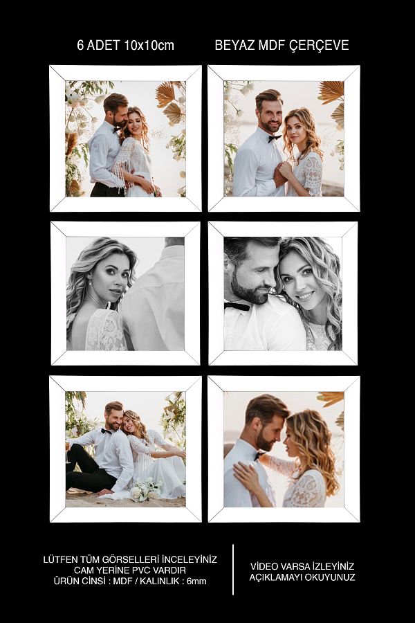 bymat-6 Pieces 10x10 Frame - White Frame - MDF Square Frame - Multiple Photo Frame Set 1