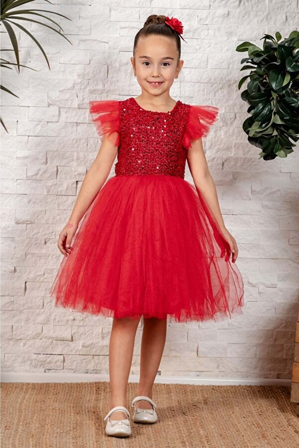 Mnk Baby&Kids Tüllü Kız Çocuk KPL Elbise MNK0526 KIRMIZI