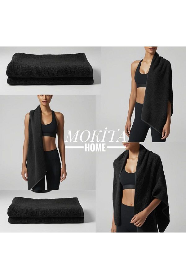 Mokita Home-30x120'cm Prosop sport negru antibacterian - bumbac, sală fitness, box tenis 1