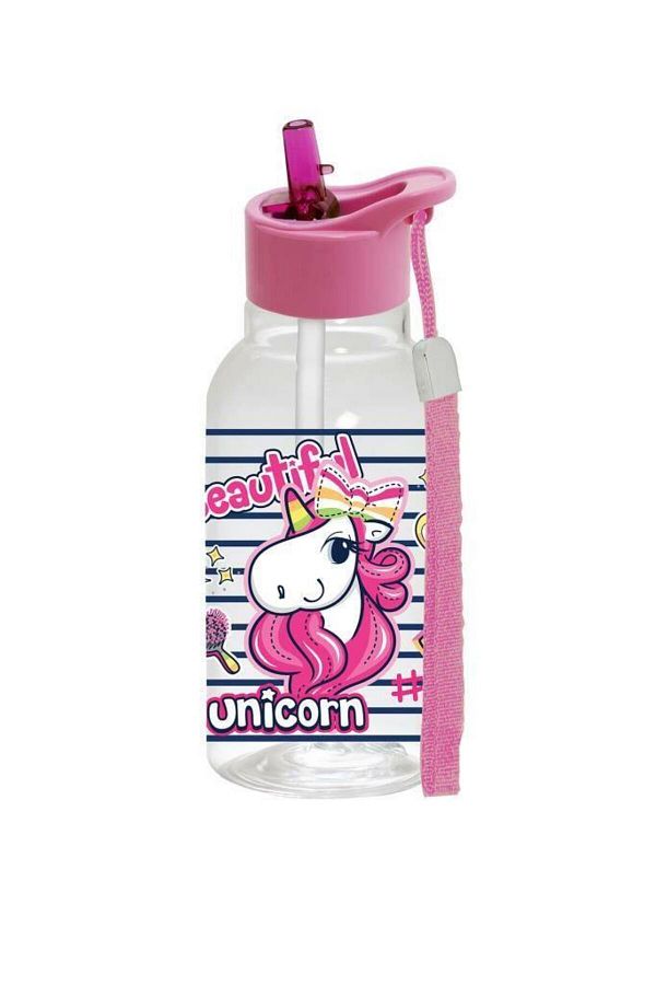 Herevin-460 Cc Patterned String Flask with Straw - Unicorn 1