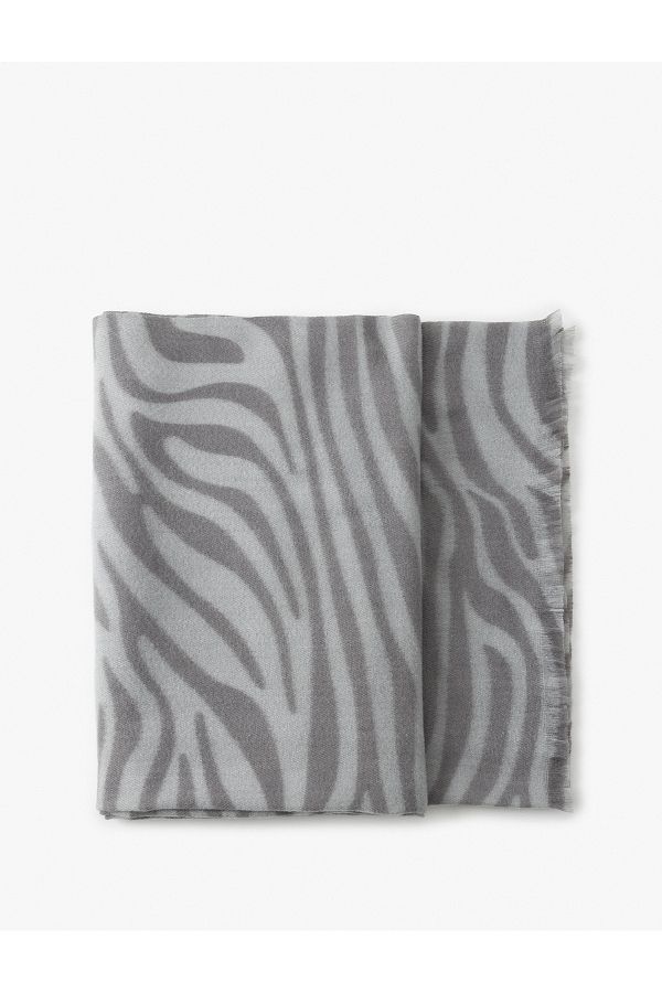 Koton-Zebra Print Long Scarf - Thin Tassels and Soft Texture 1