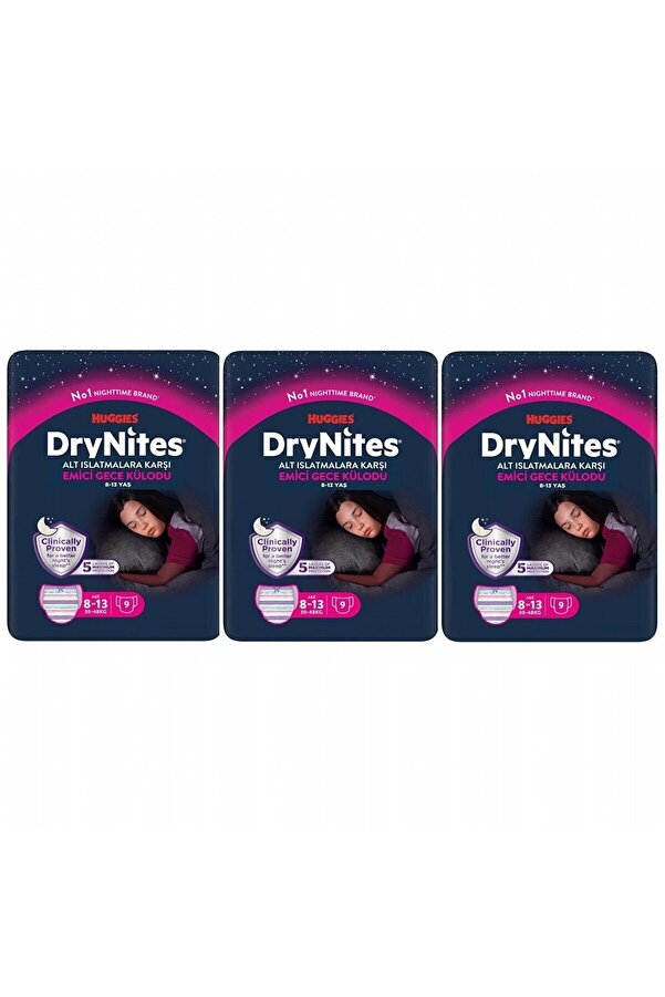 DryNites Kız Emici Gece Külodu 8-13 Yaş 9'lu X 3 Paket 27 Adet