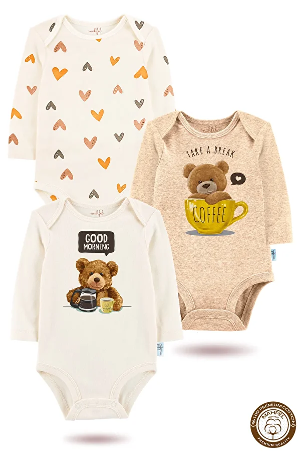 MAHFEL-100% Cotton 3-Piece Organic Printed Snap Fastener Baby Bodysuit 1