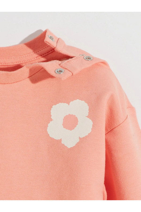 LC Waikiki-Lcw Kids Coral Color Floral Print Sweatshirt and Sweatpants for Girls - Set of 2 1