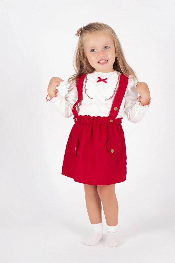 Minigimin Cicileri Miniğimin Cicileri Gövde Fırfır Kız Bebek Salopet Elbise - Kırmızı