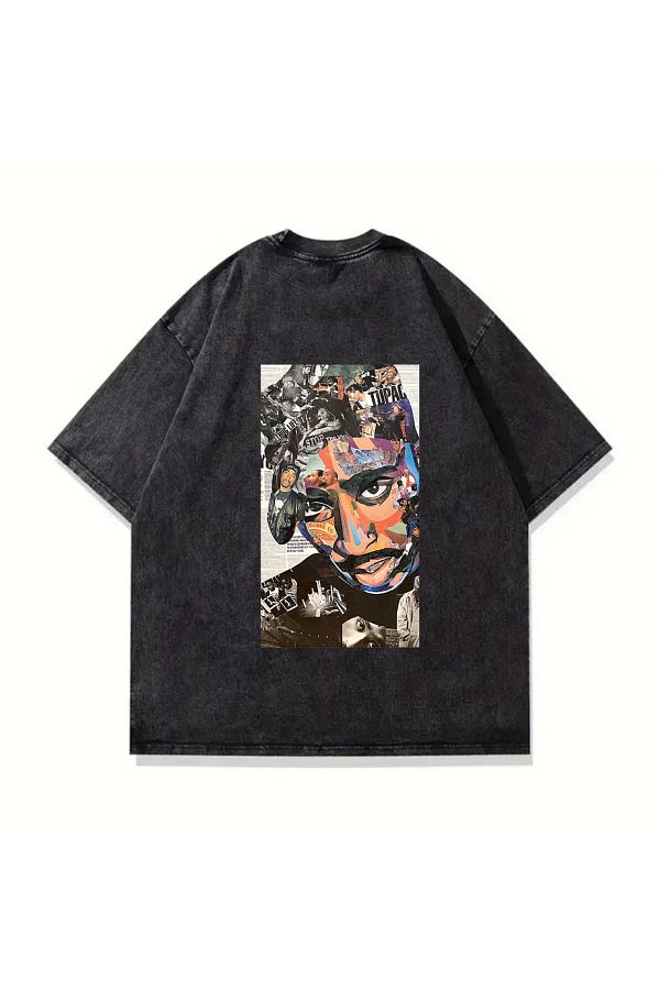 Toum-Washed Tupac Collage Oversize Vintage T-Shirt 1