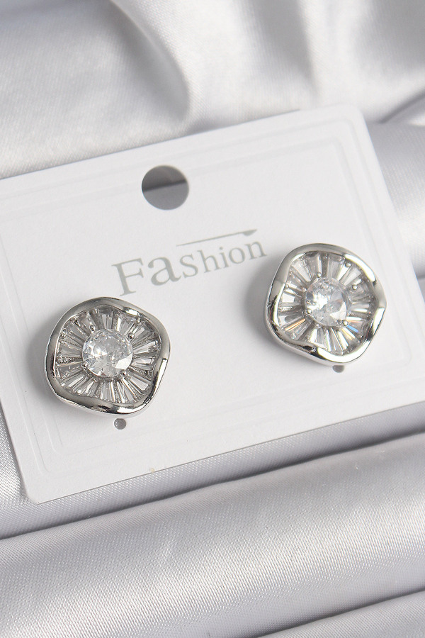 Ayder Timya-Brass Silver Color Zircon Stone Clover Model Women's Earrings - Tj-Bkp9851 1